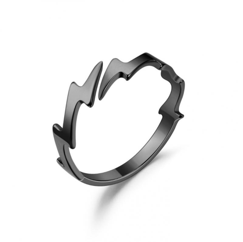 Ring Two-Tone European and American Stainless Steel Lightning Open Ring: Black