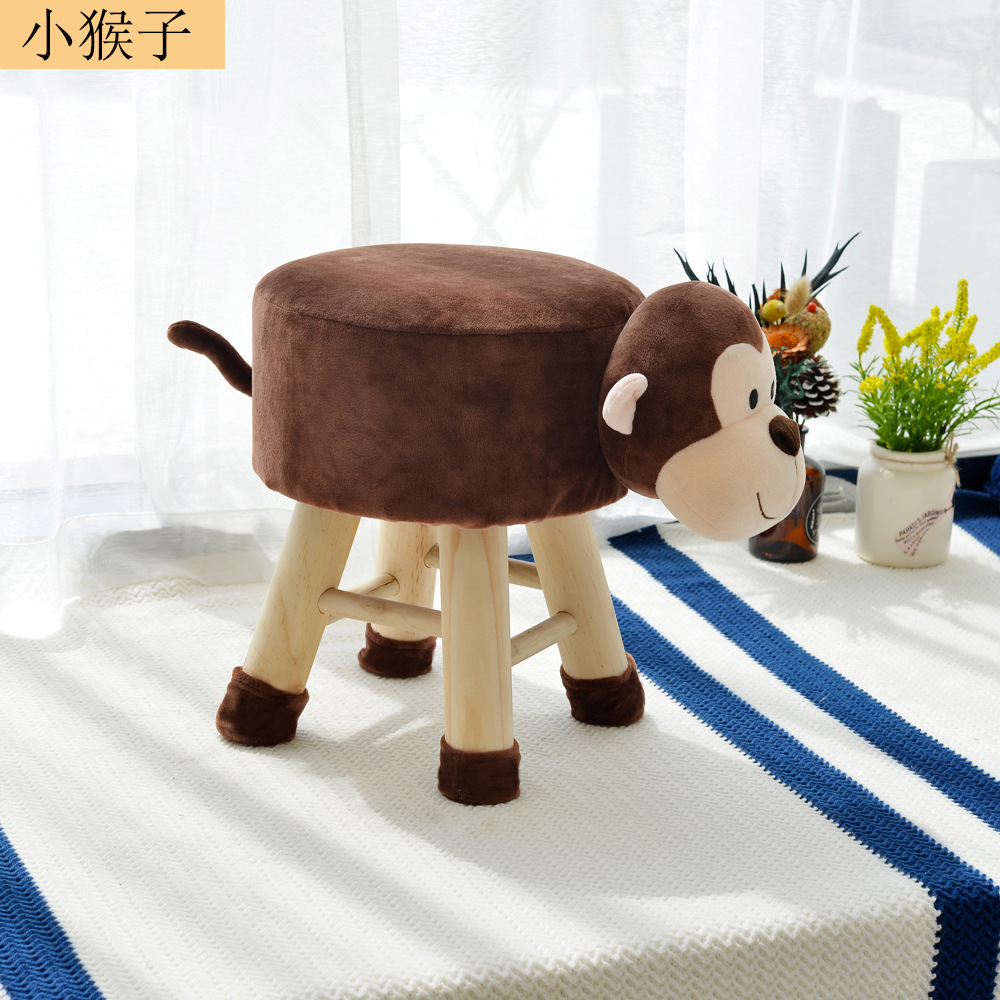 Cartoon Animal Stool Solid Wood Children's Coffee Table Home Small Sofa Removable and Washable Panda Lamb Elephant Cow: Tall monkey