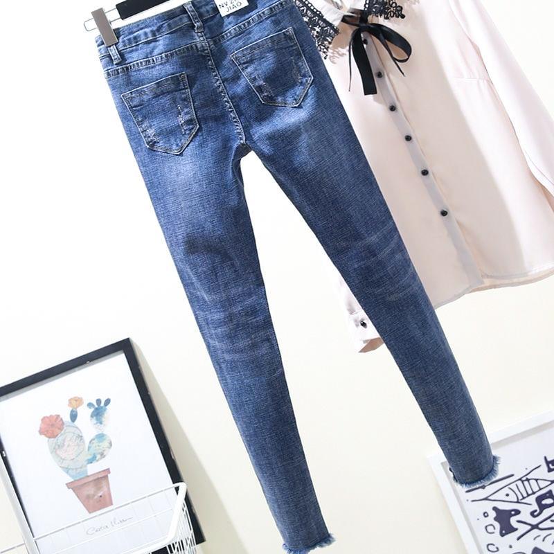 Skinny potloodjeans dames gat blauwe broek katoen gescheurd enkellange blauwe dames jeans broek broek plus size