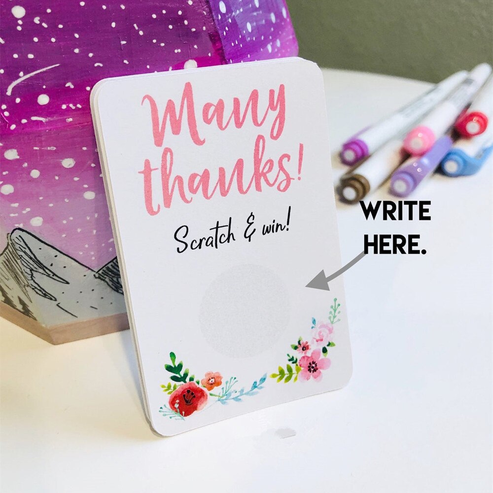 Tarjetas de agradecimiento personalizadas, tarjetas de visita callejeras de Color, tarjetas para rascar, pegatinas florales para negocios, tarjeta de redes sociales personalizada