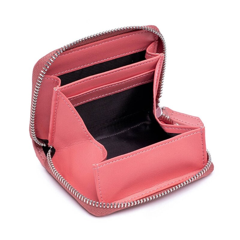 Lederen Credit Card Portemonnee Rfid Rits Portemonnee Cash Pocket Organizer Houder: Roze