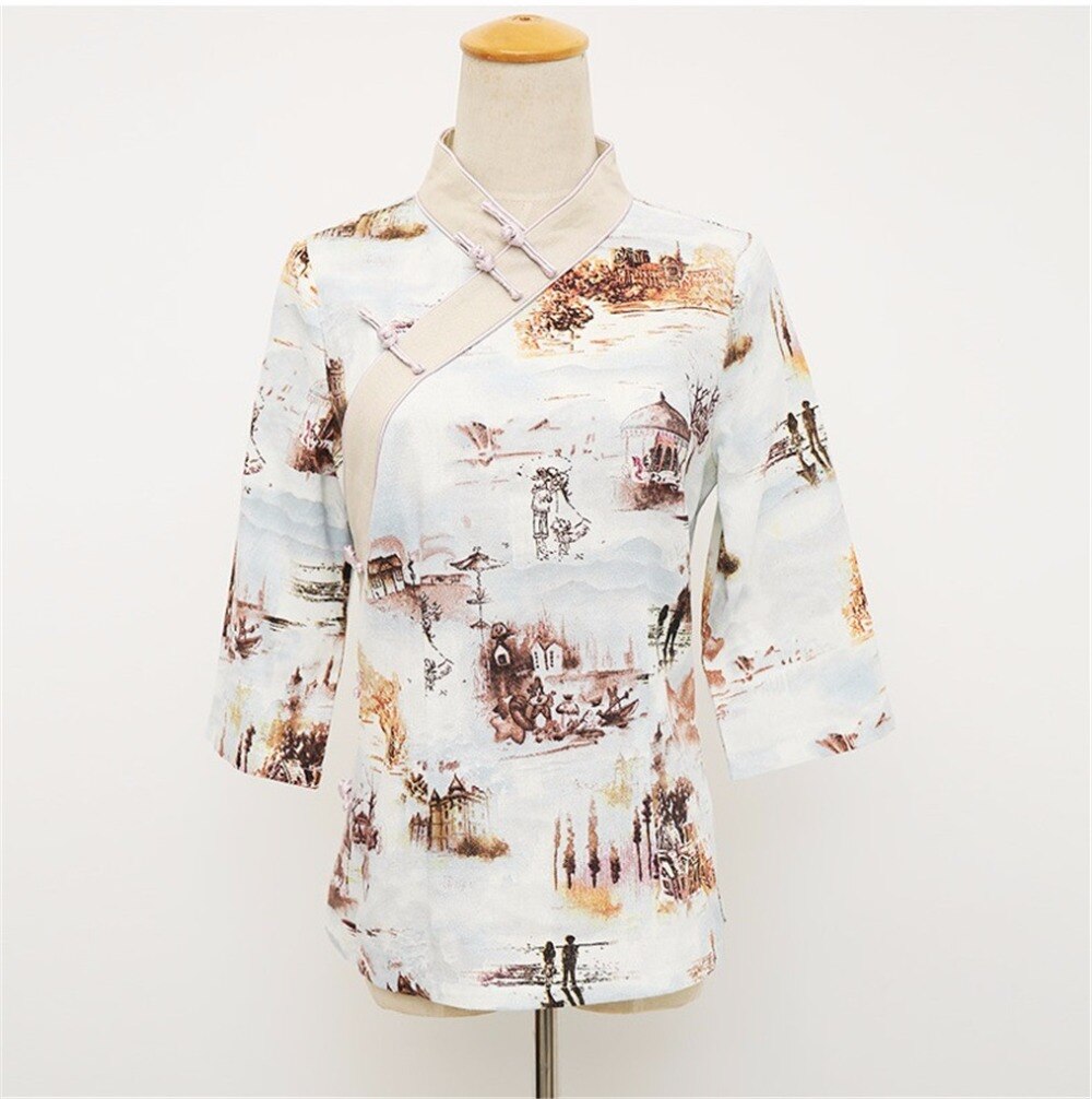 Shanghai Verhaal Chinese Traditionele Zomer Top Vintage Vrouwen Blend Linnen Blouse Shirt Chinese Blouses Voor Lady Hanfu Tops