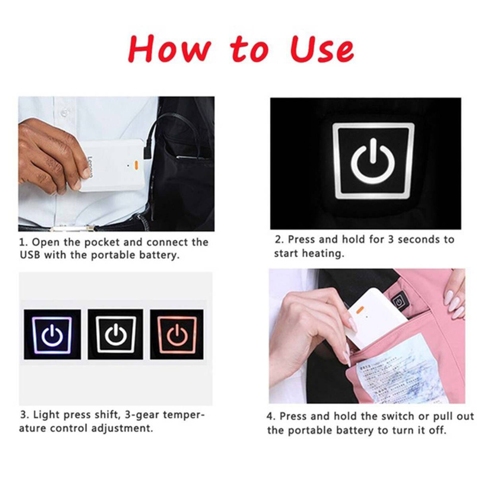 Outdoor USB Heating Coat Heated Vest Jackets Winter Flexible Electric Thermal Clothing V-neck Skiing Fishing Hiking Warm Clothes