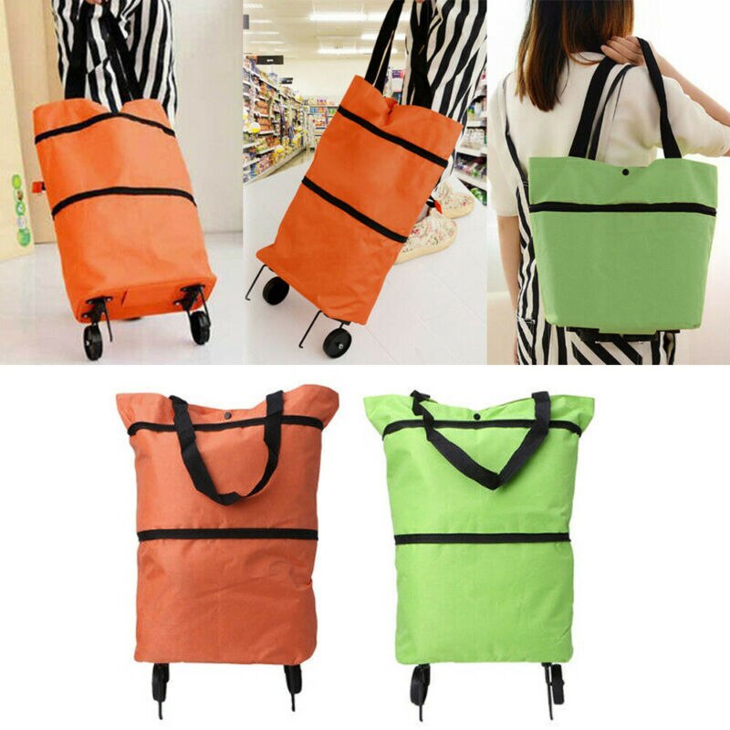 Sammenklappelig indkøbstaske vognpose med hjul købmandstas sammenklappelig håndtaske