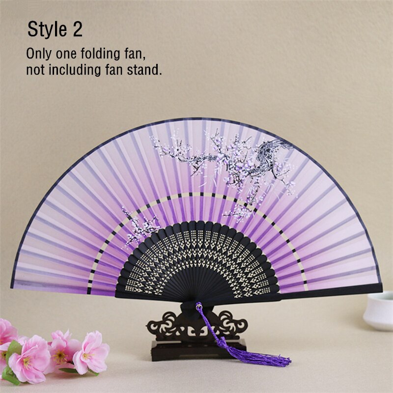 Chinese Style Carved Bamboo Craft Fan Two Sections Folding Silk Cloth Hand Fans Handmade Home Decoration: Style2