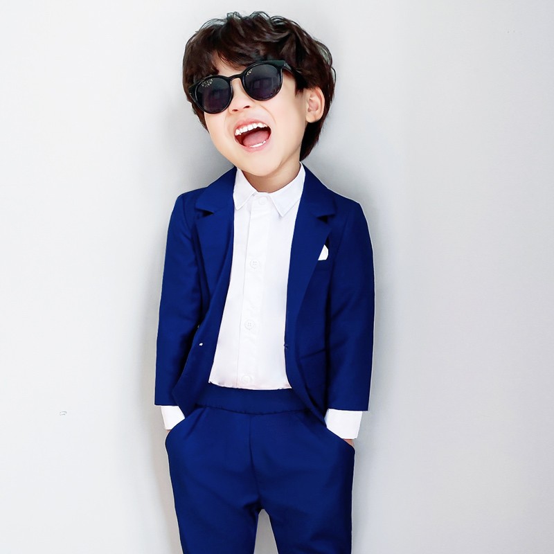 Lente Herfst Jongens Knappe 2 Stuks Pak Set Childrenbritish Stijl Wedding Party Prestaties Kostuum Kinderen Blazer Broek Outfits: navy 2pcs / 24M