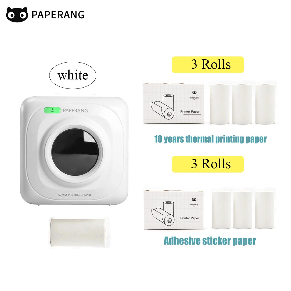 PAPERANG-Impresora térmica de bolsillo P1, dispositivo de impresión portátil, inalámbrica, BT, móvil, 200dpi, para fotos, imágenes, recibos, etiquetas adhesivas: Set 1-W