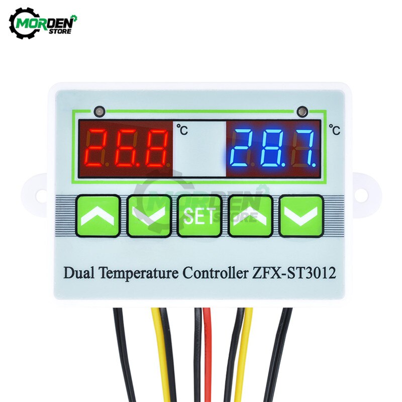 Dc 12V 24V AC110-220V ZFX-ST3012 Digitale Led Dual Thermometer Temperatuurregelaar Thermostaat Incubator Controle Microcomputer: DC 12V RedBlue