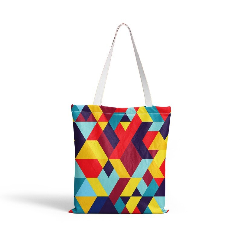 Bolso de mano informal con estampado de cuadros coloridos para mujer, bolsa de compra reutilizable, de lona, para uso diario y playa: style2