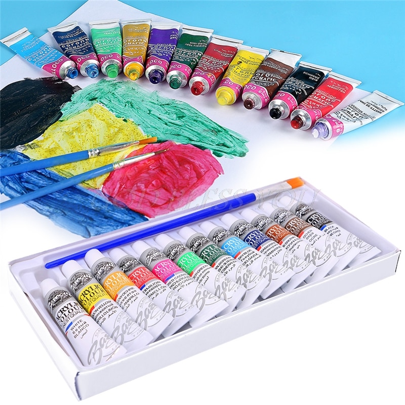 6 ml 12 Farbe Professionelle Acrylfarben einstellen Handgemalte Zauberstab Malen Rohre Künstler Zeichnen Malerei Pigment Freies Pinsel