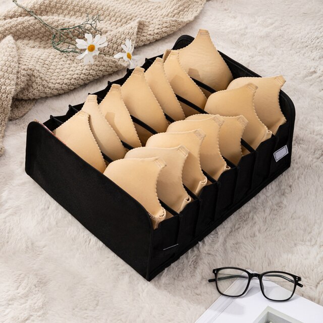 Boîte de rangement pliable pour soutien-gorge, sous-vêtements, chaussettes, tiroir lavable pour la maison: Black 7 Big Grid