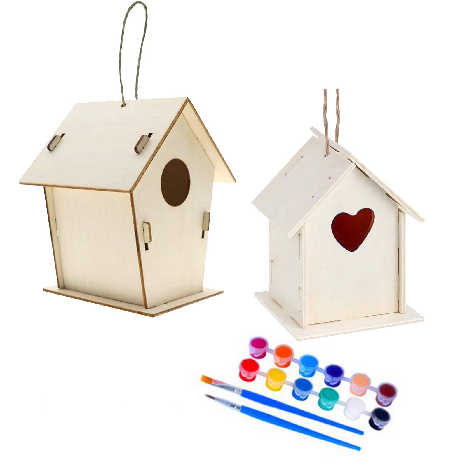 4# Wooden Home Decoration Diy Hand Painted Crafts Graffiti Bird House Set 30ml Wooden Home Decoration Diy Hand Painted Crafts