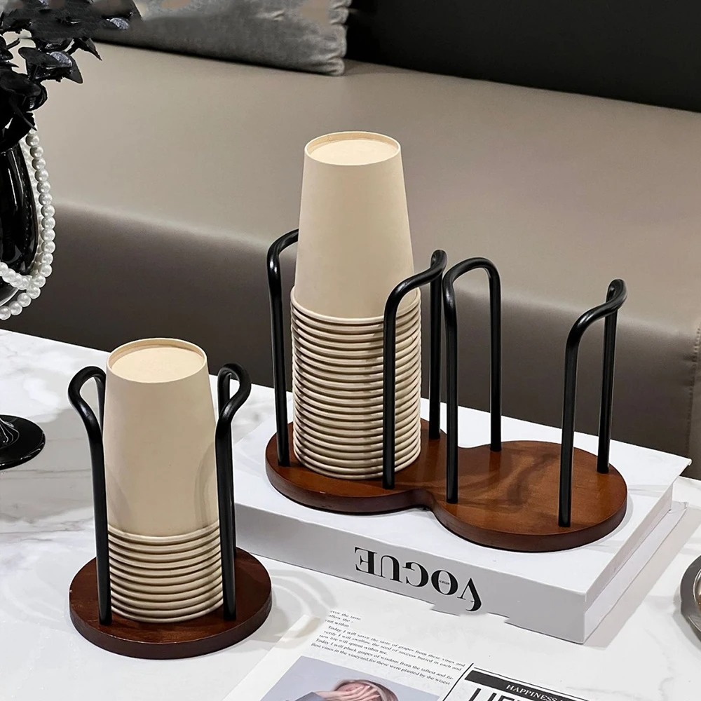 Disposable Cup Storage Holder Rack Shelf Water Tea Cups Wood Dispenser with Longer Stick Mug Display Stand Organizer Supplies