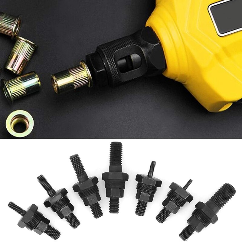 7PCS Metric M3 M4 M5 M6 M8 M10 M12 Rivet Nut Mandrel and Nose Piece Riveter Tip Spare Part