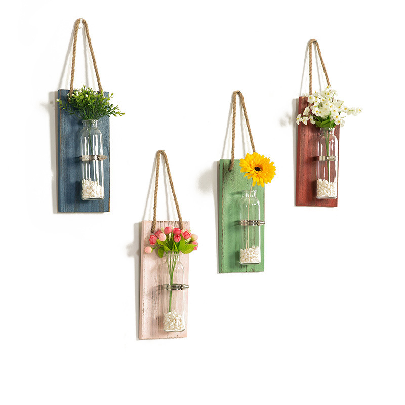 Väggmonterad dekoration innovativ blomma vas hylla hängande träplatta blommor kruka hänga för väggdekoration trädgård