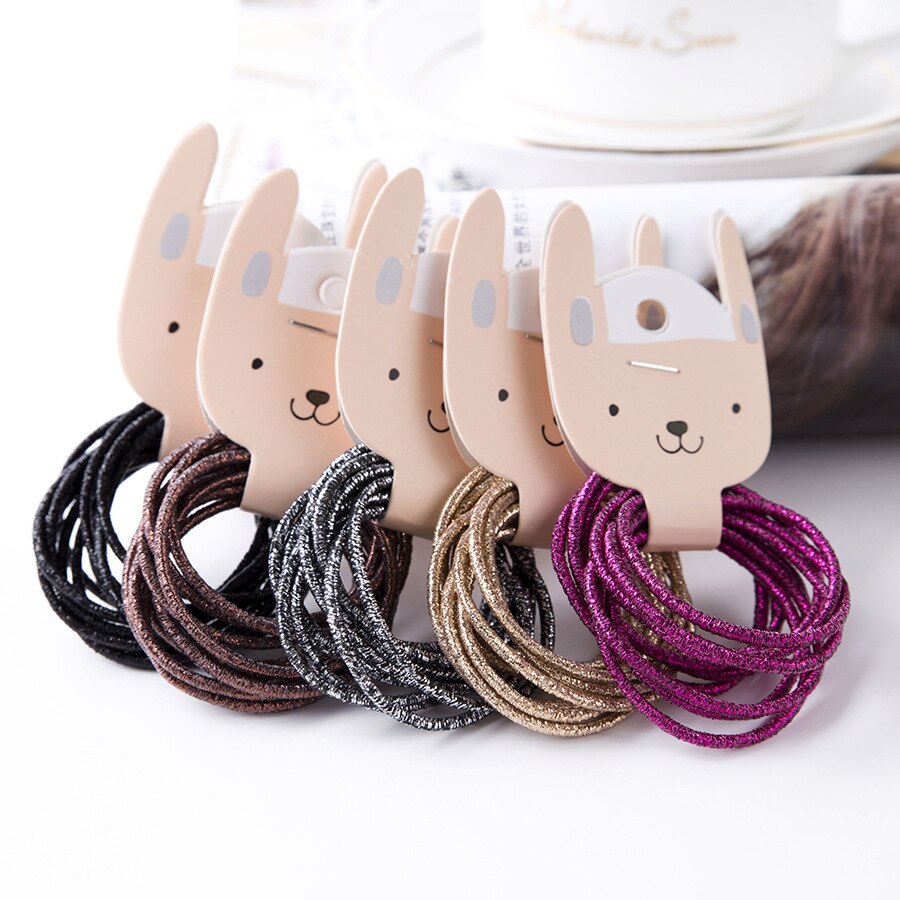 Bandes de caoutchouc en fil d'or pour filles | 10 pièces, couleurs bonbons, Nylon, bande élastique pour enfants, accessoires de cheveux, pour enfants, longue