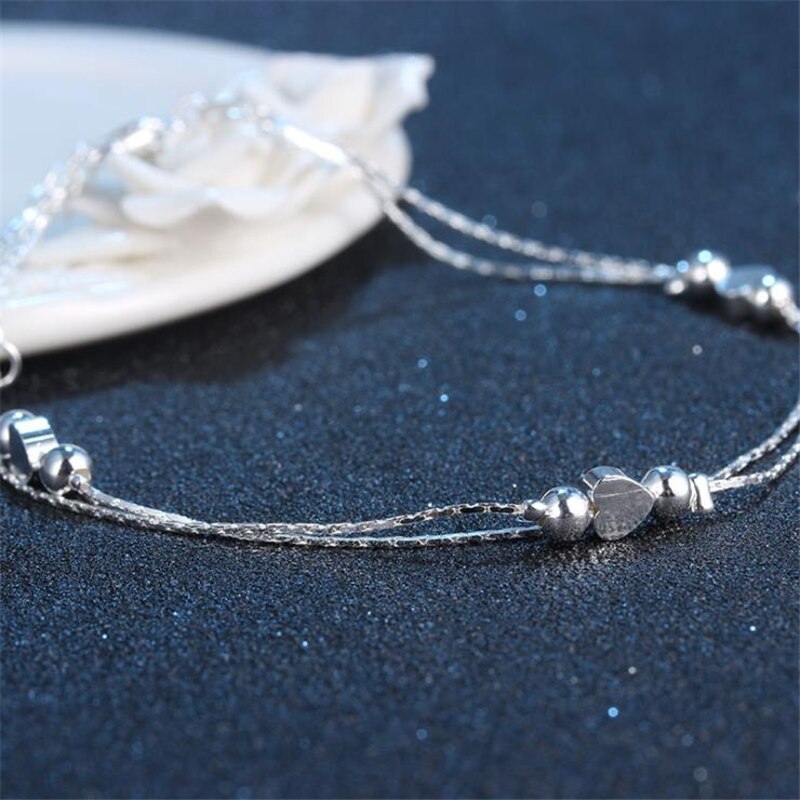 Kofsac Mode Liefde Hart 925 Sterling Zilver Enkelbandje Eenvoudige Glossy Ronde Kralen Enkelbanden Voor Vrouwen Sieraden Meisje Beste