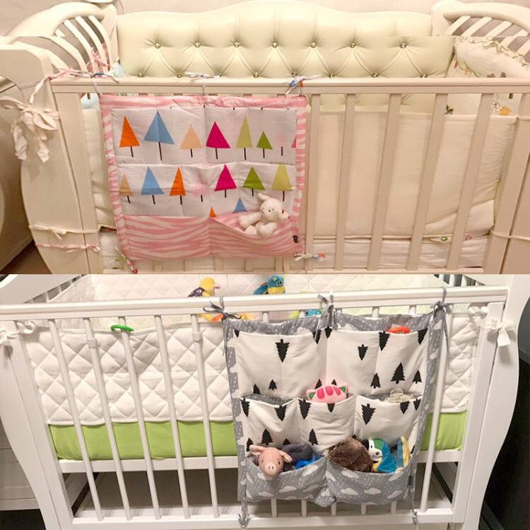 Baby Bed Storage Bag Hanging Muslin Tree Baby Cotton Crib Organizer Doll Toy Diaper Pocket for Crib Bedding Set