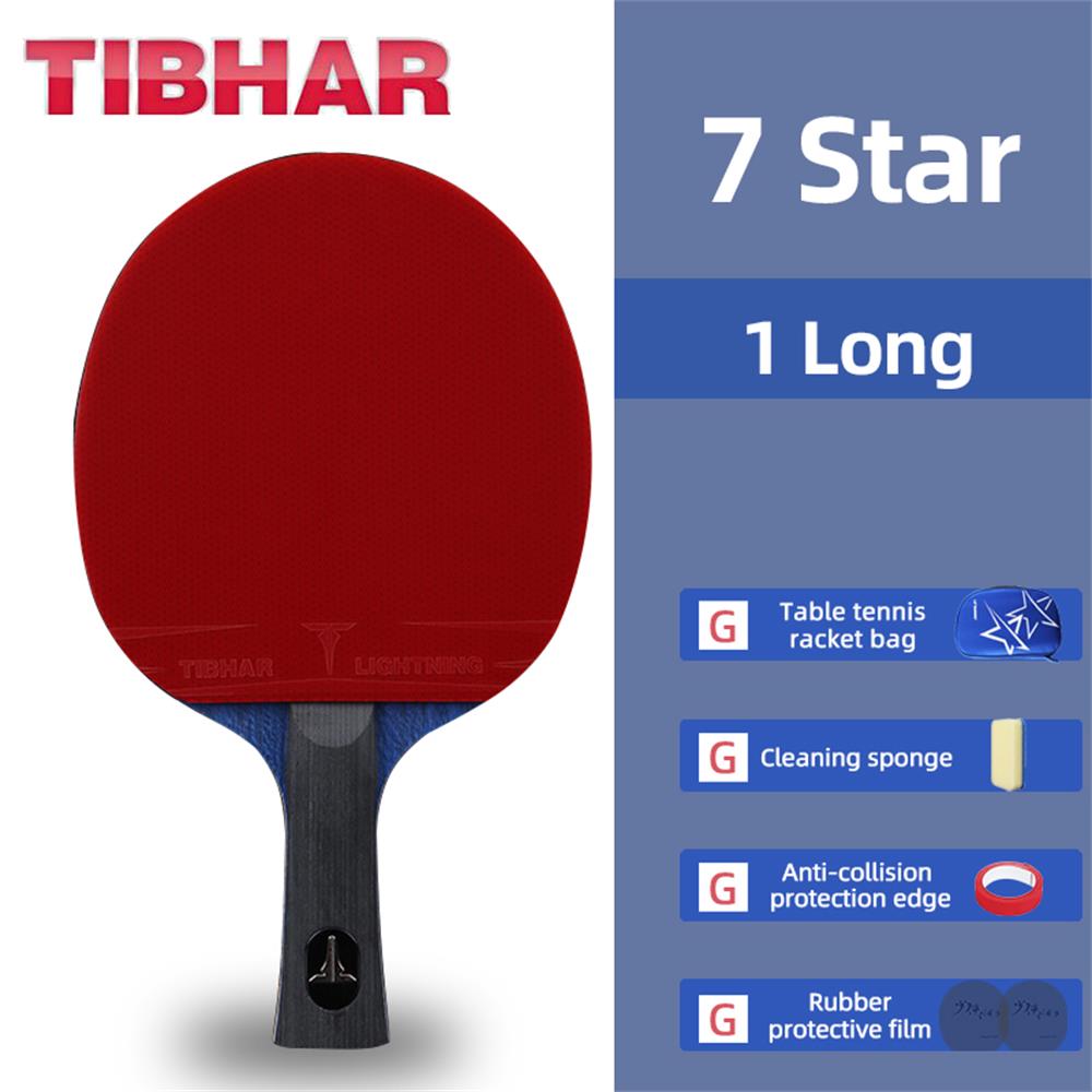 TIBHAR-raquetas de tenis de mesa con mango largo, granos de carbono en raqueta de Ping Pong, hoja de , 6/7/8/9 estrellas con funda: 7 star long