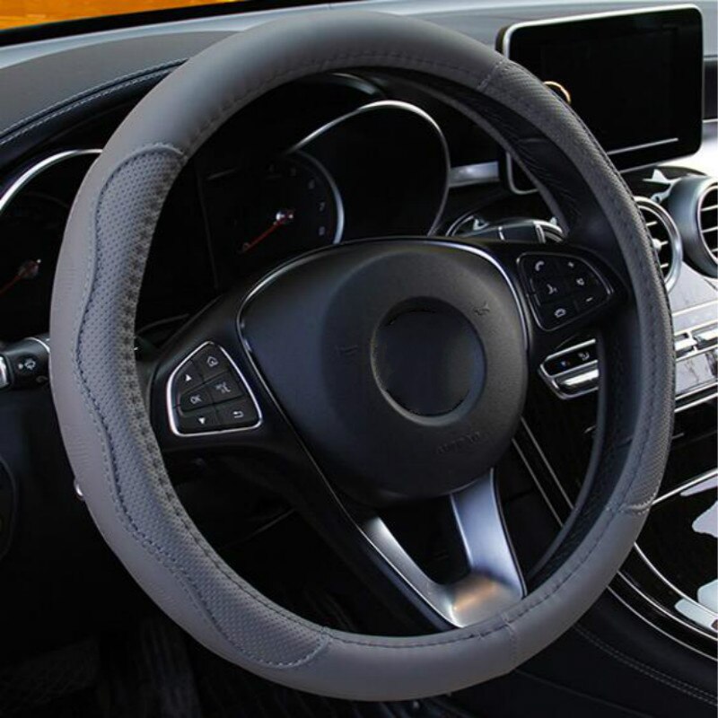 6 kleuren auto stuurhoes universeel volant vlecht op het stuurwiel antislip funda volante auto autostyling: Grijs