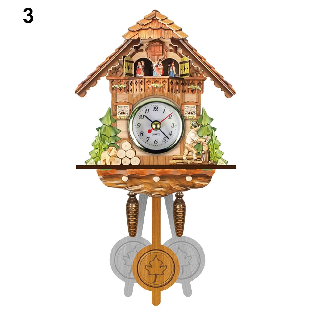 Antique Wooden Cuckoo Wall Clock Bird Time Bell Swing Alarm Watch Home Art Decor TI99: Green