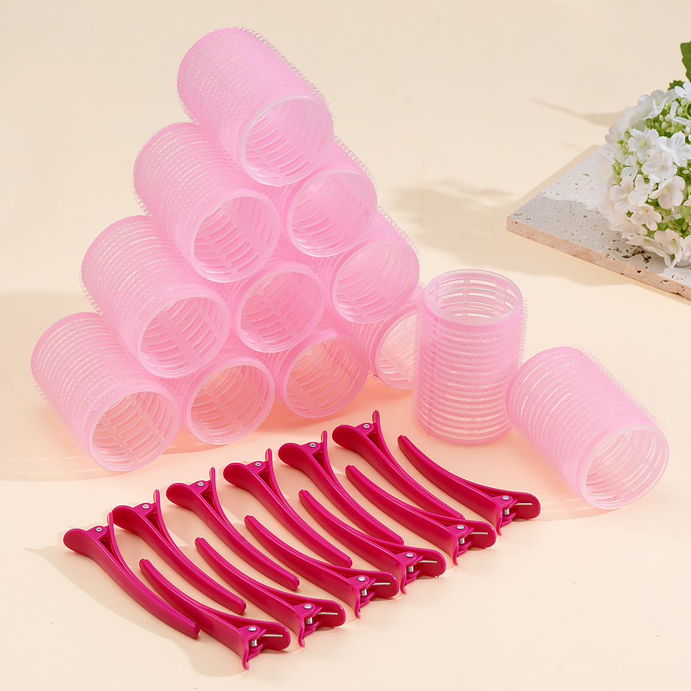 24 pçs/set auto aperto rolos de cabelo sem calor grampo de cabelo rolos cachos sem calor franja de cabelo volume auto-adesivo gancho diy ferramentas de estilo: CÉU AZUL