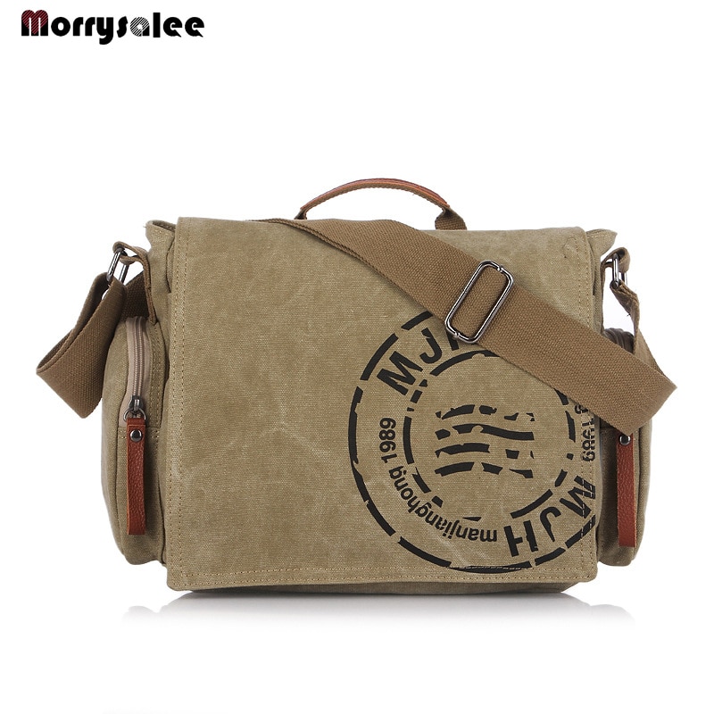 Bolsa de lona de algodão masculina, bolsa de ombro fashion versão casual com aba para celular, bolso com espaço para o interior