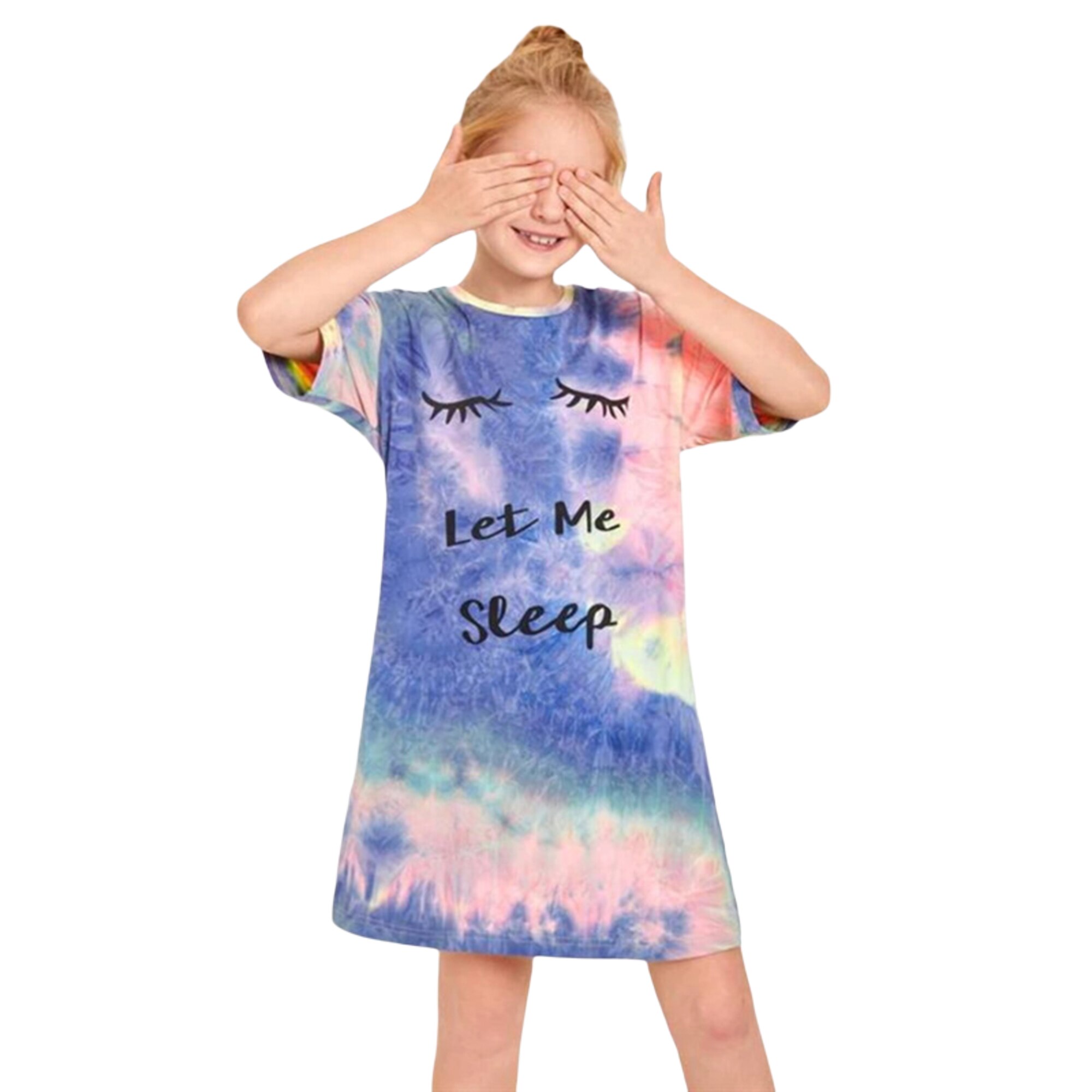 Baby & children's Kids Girl’s Summer Clothes Sleeping Dress Summer Fresh Tie-dye Letter Printed Home Dress for Kids Girls