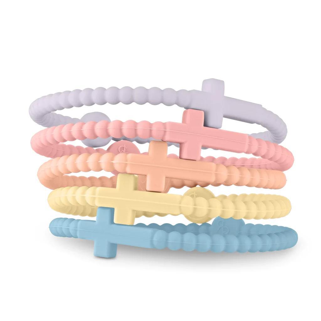 Jesus Bracelets - Cross & Macaron-colored Beaded Silicone Bracelets for Women Men Girls Boys Kids Aldult: 19.5cm / Dark Gold