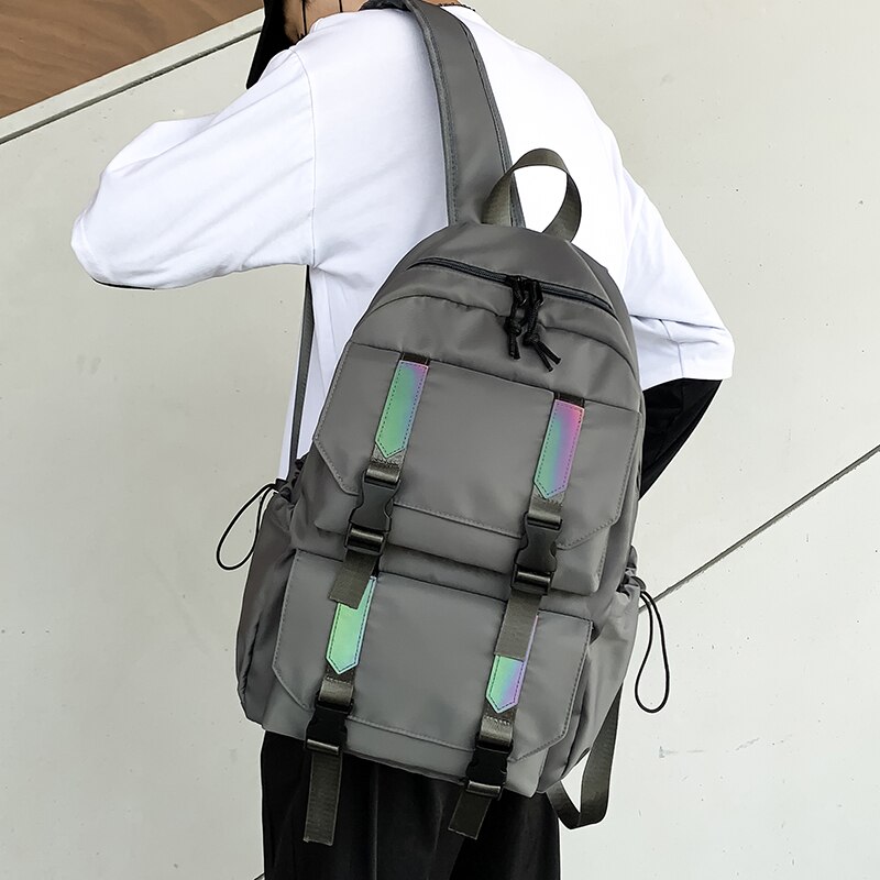 HOCODO Reflective Strip Women Backpack Female Waterproof Nylon Shoulder Bag Multi-Pocket Anti-Theft Backpack Travel Bag