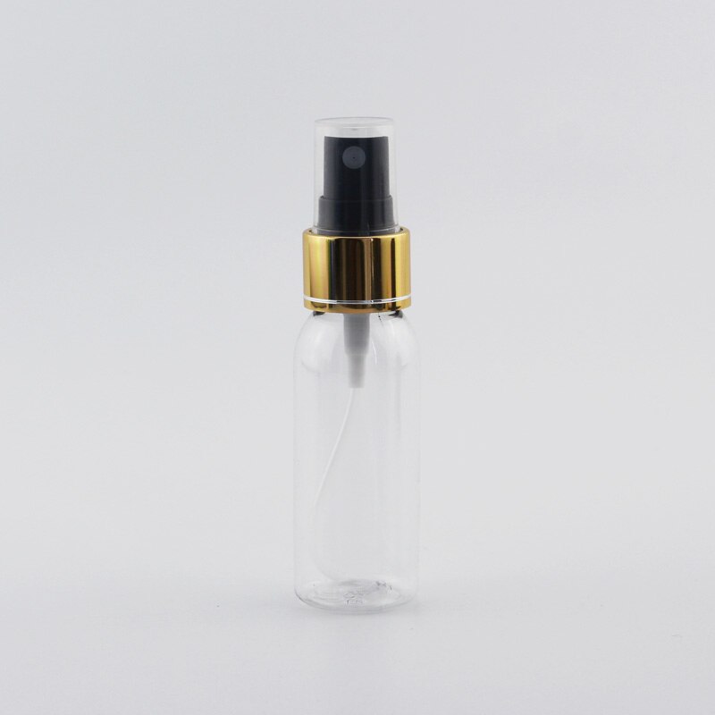 30ml Kleine Plastic Hervulbare Flessen Met Gouden Aluminium Sproeier Pomp 30cc X 50 Mist Spray Container Mini Parfum fles