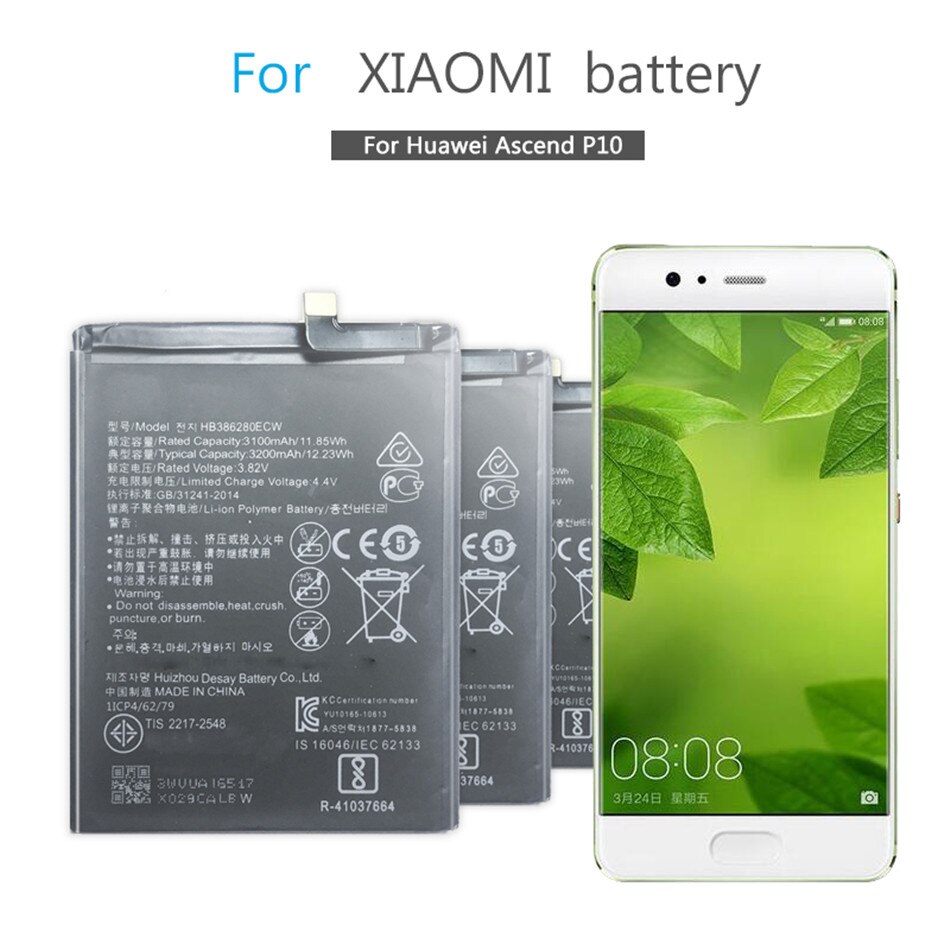 Batería de teléfono de 3200 MAh HB386280ECW para Huawei P10 Honor 9, repuesto de , recargable,