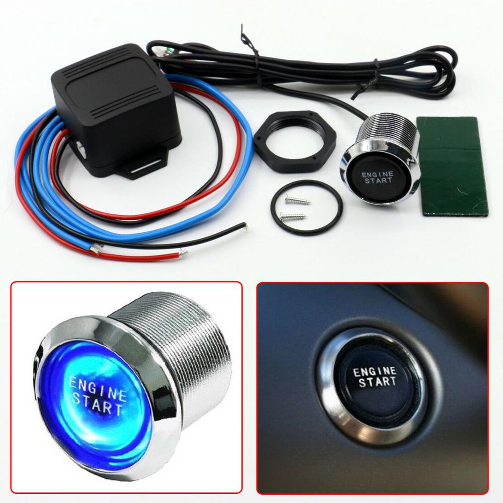 EIDRAN 12V DIY Car Blue LED Engine Start Push Button Switch Ignition Starter Kits