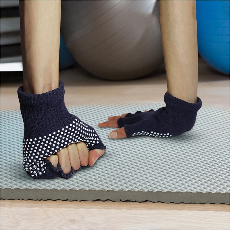 1 par halvfinger yoga handsker anti slip bomuldsgreb klæbrig sportshandske pilates balance varm træning fitness udsatte handsker