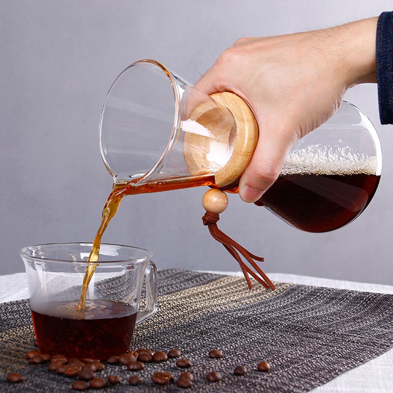 Klassisk glas kaffekanna  v60 droppare med trähandtag häll över kaffebryggare espresso kaffe droppkokare barista verktyg