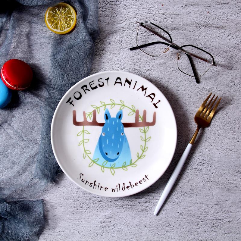 Nordic Ceramic Dinner Dish Plate Cartoon Animal Pattern Steak Fruit Salad Spaghetti Dessert Plates Kitchen Tableware: 4