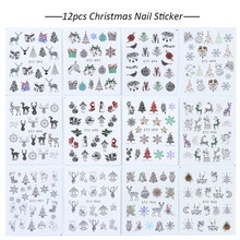 12Pc Jaar Nail Art Transfer Sticker Volledige Wraps Set Kerst Winter Decal Sneeuwvlok Sliders Manicure Decoratie Gereedschappen