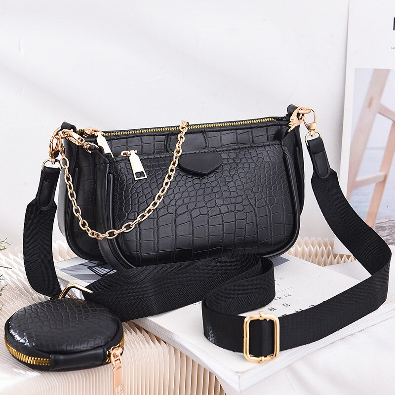 Vrouwen Chain Crossbody Tas Voor Vrouwen Zacht Lederen Schoudertas Messenger Bags Vrouwelijke Handtas En Portemonnee: Black