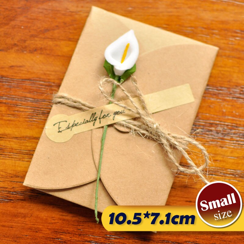12 stk bryllupsblomst invitasjonskort kraftpapir konvolutt tørket blomsterlomme invitasjoner til fest og bryllup: Liten -c1-12 stk