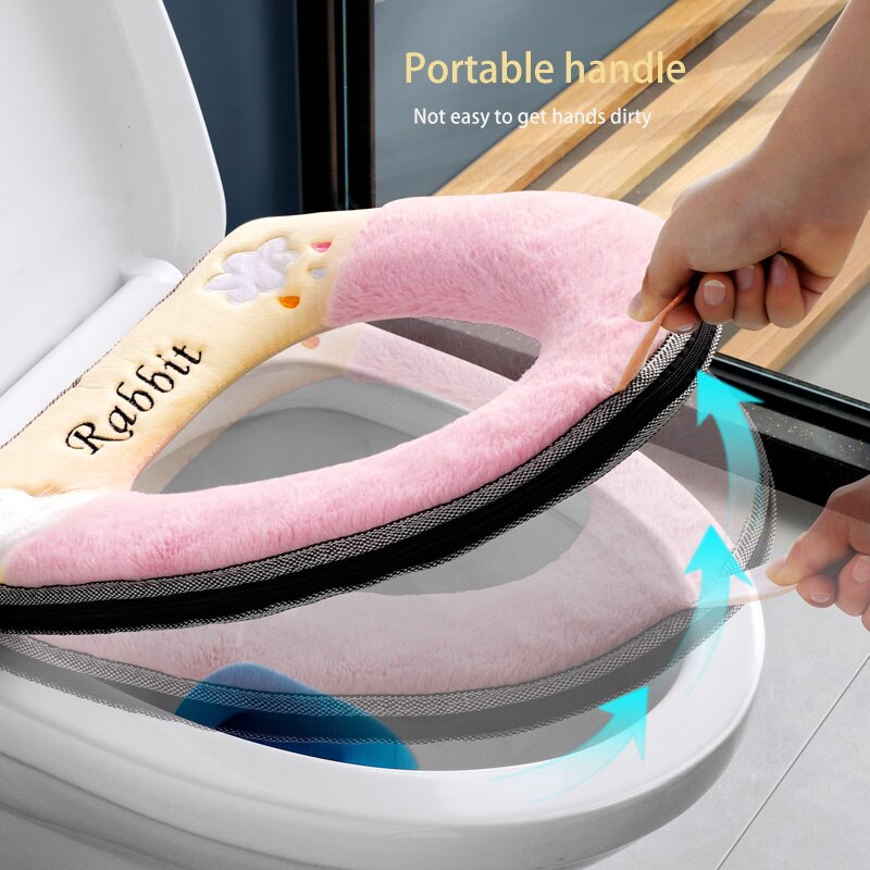 Bathroom Toilet Seat Cover Set Thicken Soft Coral Velvet Rainbow Color Zipper Toilet Case Warm Waterproof WC Potty Cover SWZ024
