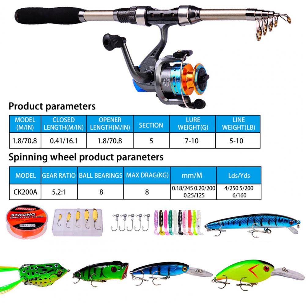 Sea Fishing Rod Combo Telescopic Spinning Reel Fishhooks Soft Lure Complete Kit Fishing Rod Set Tackle Bag Portable