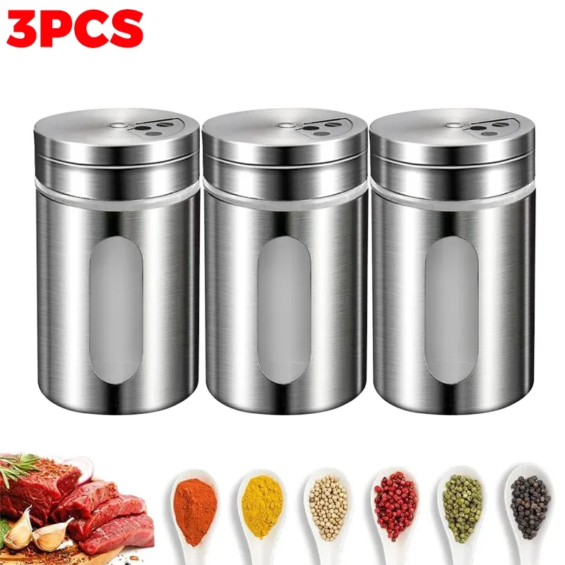 Tarro de condimentos multiusos, salero y azúcar de acero inoxidable con cubierta giratoria, contenedor de botella de especias y condimentos, utensilio de cocina: Verde claro