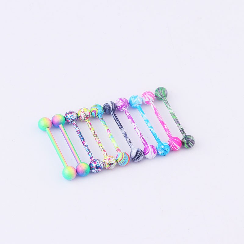 Mélanger 10 pièces revêtement multicolore en acier inoxydable Barbell langue Piercing bijoux Piercing industriel anneau de mamelon