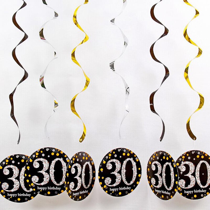 6pcs/set PVC Spiral Happy Birthday Swirl 18 21 30 40 50 60 70 Years Old Hanging Birthday Party Decorations Colored Ribbon: 30-yellow
