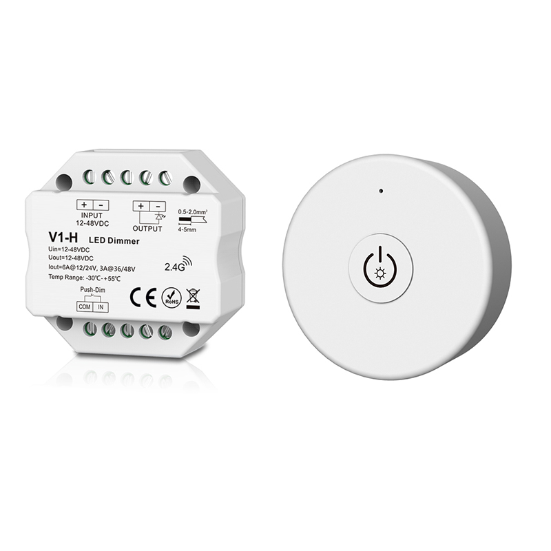 LED Strip Dimmer 12V 24V 15A Output PWM Wireless RF Switch ON OFF With 2.4G Dim Remote for 5050 3528 Single Color LED String: V1-H and R1-1