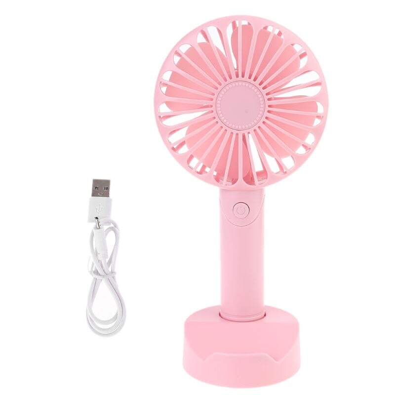 USB or AAA Battery Powered Handheld Desk USB Fan with 3 Speed Cellphone Holder: Pink