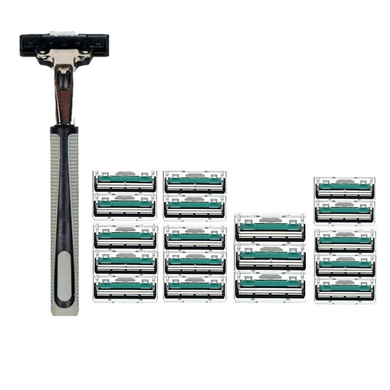 Men Handle Shaving Razor Shaver Replaceable Straight Manual Razor Beard Trimmer Double Layers Razor Blades