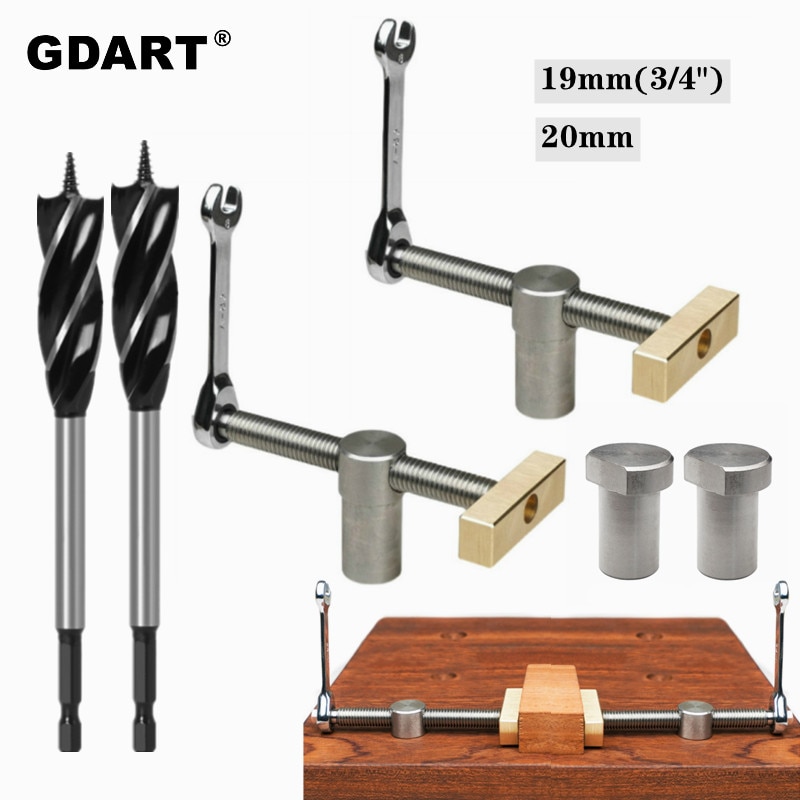 Houtbewerking Desktop Clip Snelle Vaste Klem Messing Armatuur Vise En Holing Boor Voor 19/20Mm Hond Gat joinery Werkbanken Gereedschap