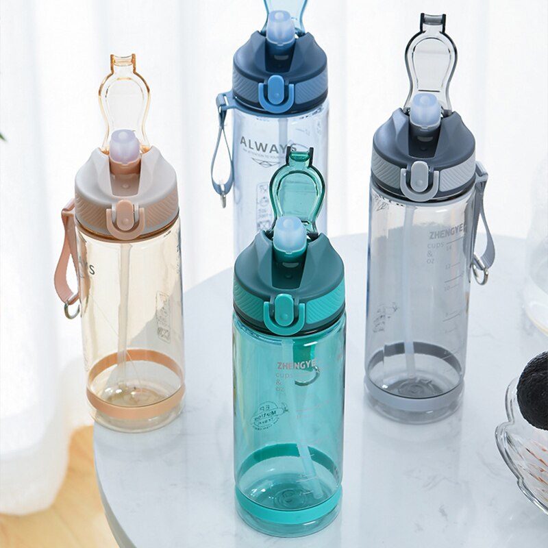 800ml sportvattenflaskor med sugrör för camping vandring utomhus plast transparent bpa gratis flaska för män drinkware
