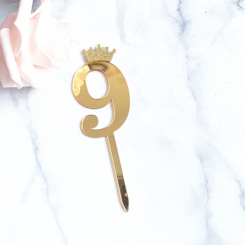 Acrylic Glitter Crown Numbers Happy Birthday Cake Topper Wedding Cake Toppers Birthday Cakes Baby Shower Cupcake Toppers: Gold9